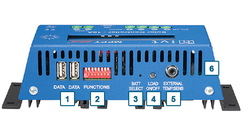 MPPTplus+ Solar-Controller IVT: Anschluss- und Bedienelemente Vorderseite