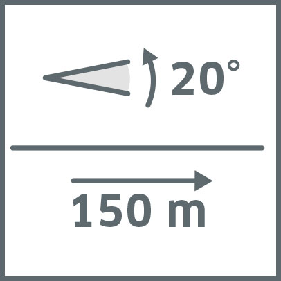 Abstrahlwinkel 20°, 150 m