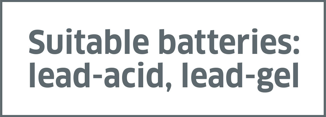 Suitable batteries: lead-acid, lead-gel